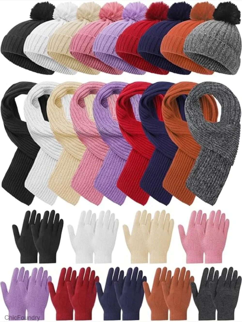 Kids Winter Hat Gloves Scarf Set Knit Pom Beanie Scarves Warm Set for 5-10 Boys